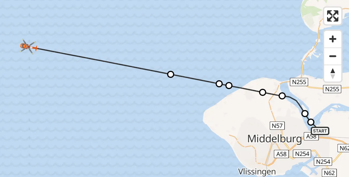 Vluchtroute Kustwachthelikopter Vliegveld Midden-Zeeland - , 13 april 2024, 14:22