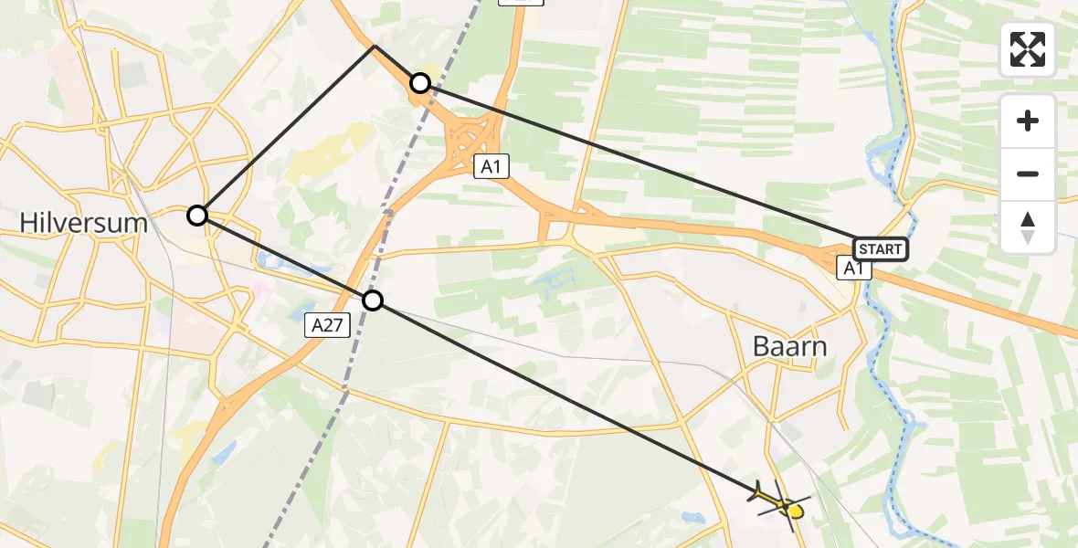 Routekaart van de vlucht: Politieheli naar Soest, Stadhouderslaan