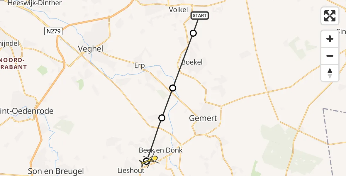 Routekaart van de vlucht: Lifeliner 3 naar Lieshout, Vosdeel