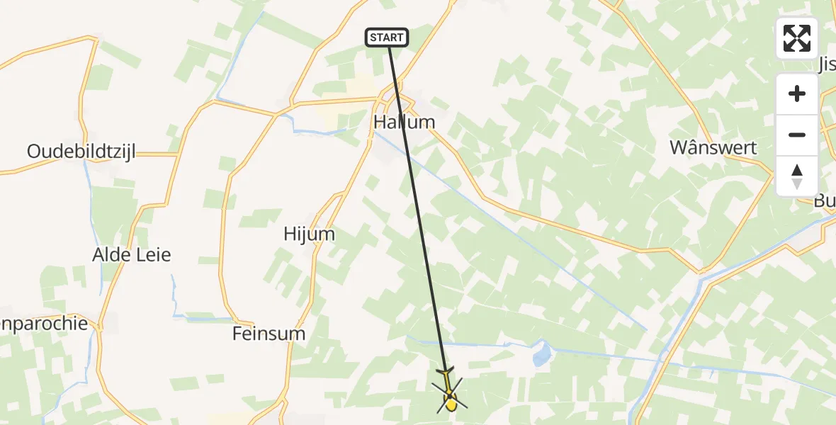 Routekaart van de vlucht: Ambulancehelikopter naar Stiens, De Wurge