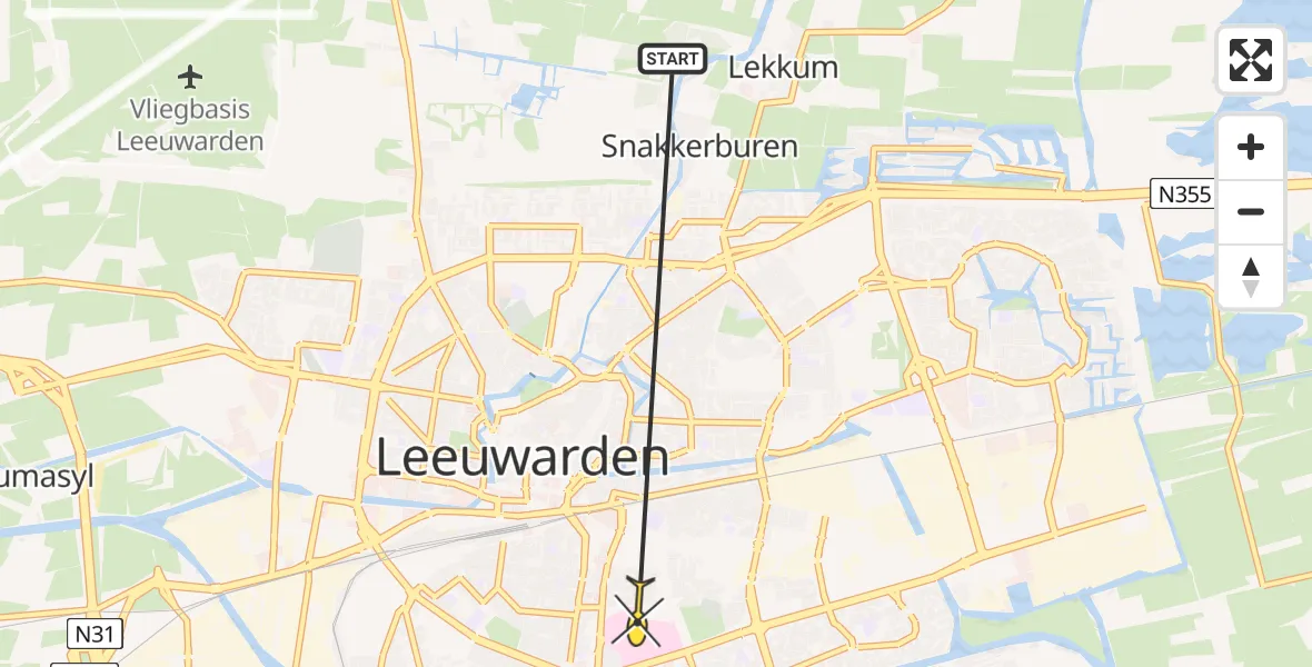 Routekaart van de vlucht: Ambulancehelikopter naar Leeuwarden, Borniastraat