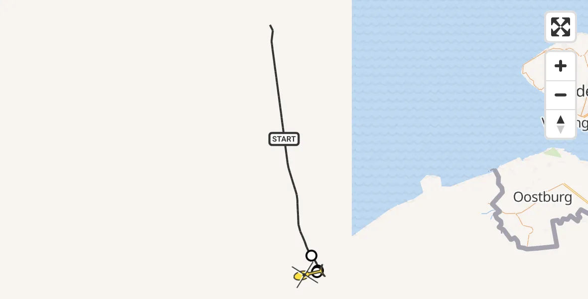 Routekaart van de vlucht: Kustwachthelikopter naar Stene