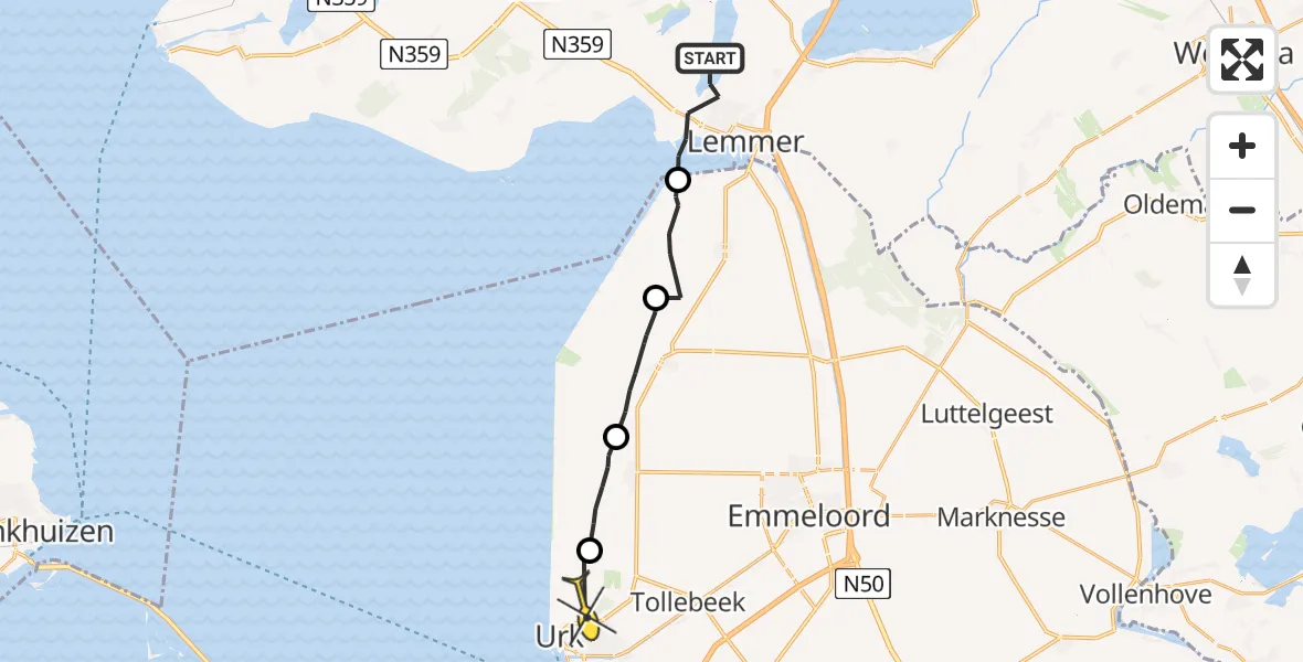 Routekaart van de vlucht: Ambulanceheli naar Urk, Lange Sleat