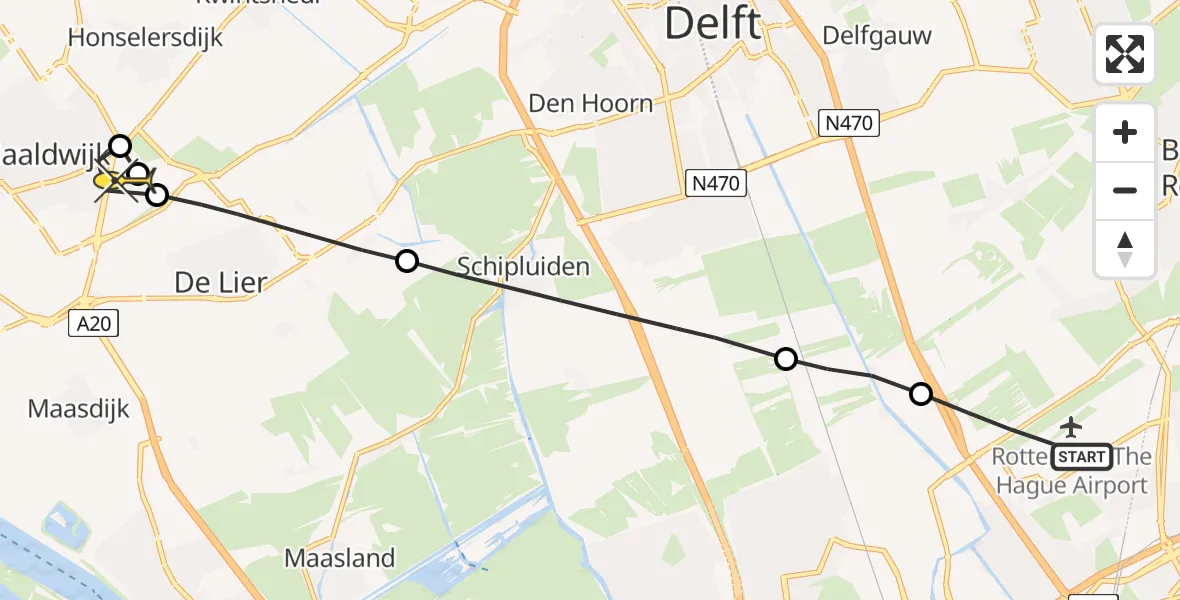 Routekaart van de vlucht: Lifeliner 2 naar Naaldwijk, Brandenburgbaan