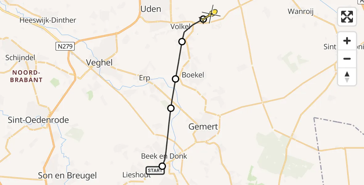 Routekaart van de vlucht: Lifeliner 3 naar Vliegbasis Volkel, Antoniusplein