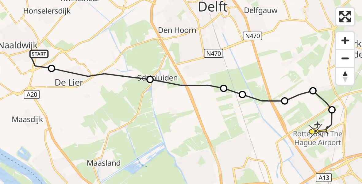 Routekaart van de vlucht: Lifeliner 2 naar Rotterdam The Hague Airport, De Bruidsbogerd