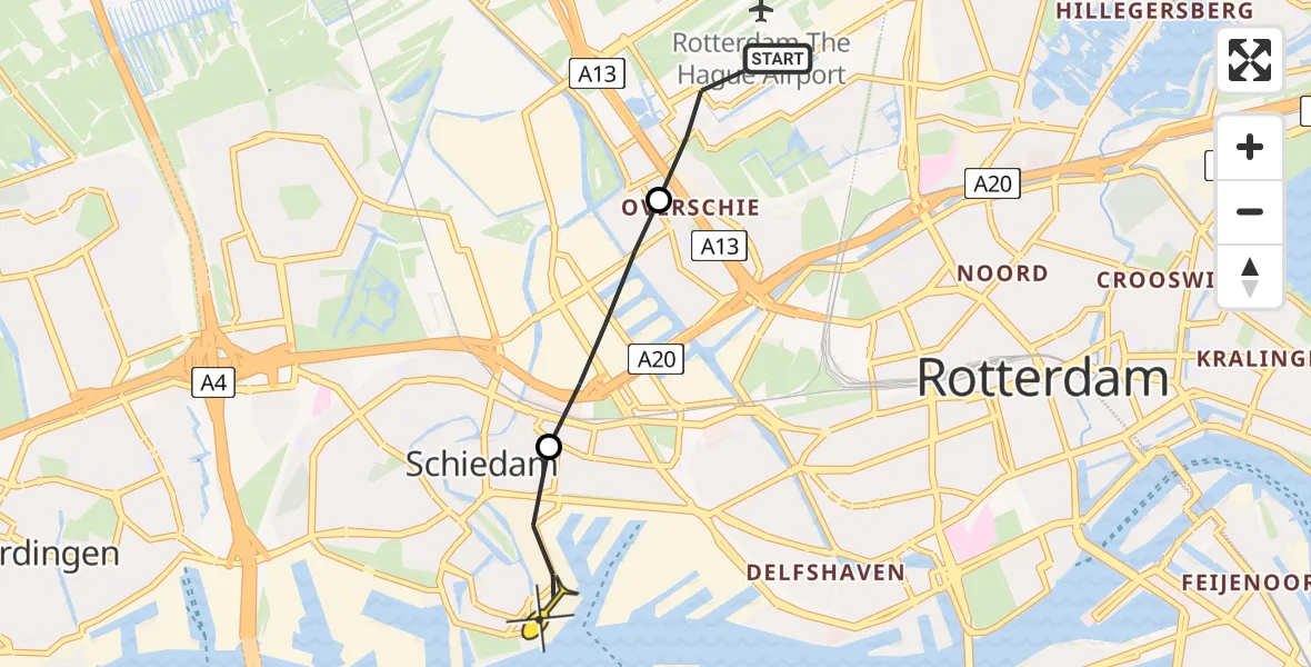 Routekaart van de vlucht: Lifeliner 2 naar Schiedam, Schout van Groenewegenstraat