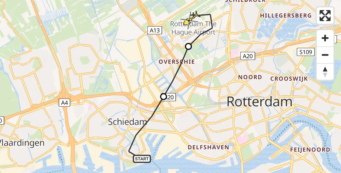 Routekaart van de vlucht: Lifeliner 2 naar Rotterdam The Hague Airport, Bakkersstraat