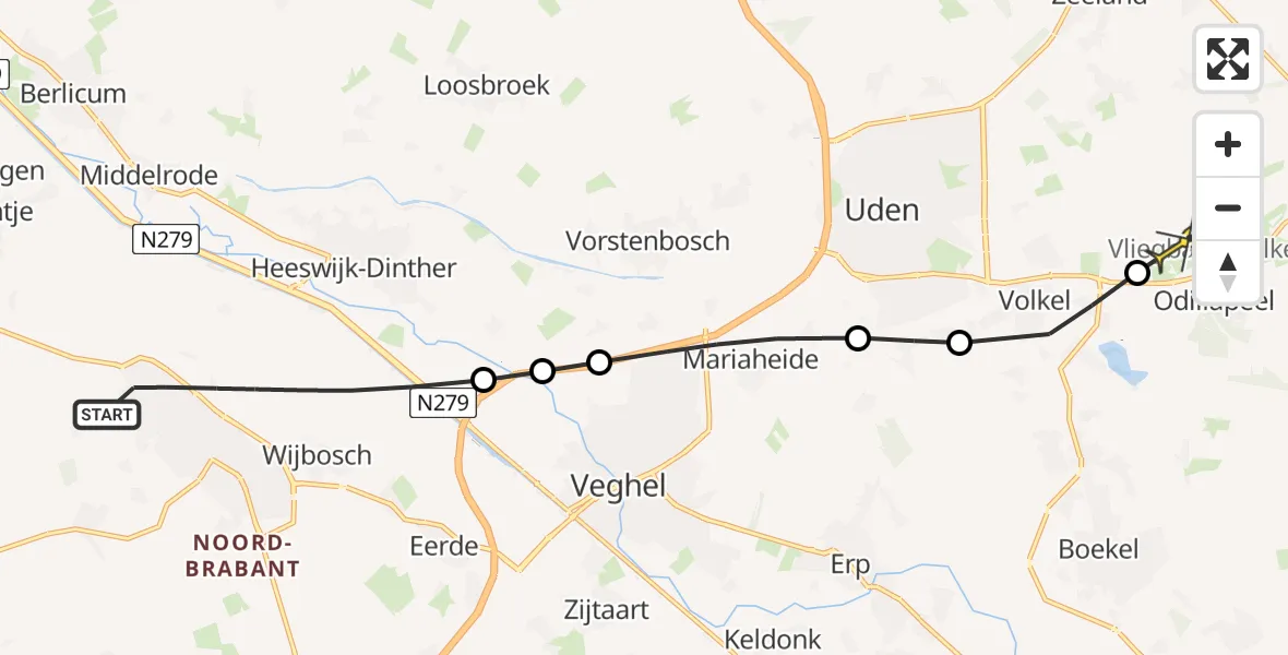 Routekaart van de vlucht: Lifeliner 3 naar Vliegbasis Volkel, Narcishof