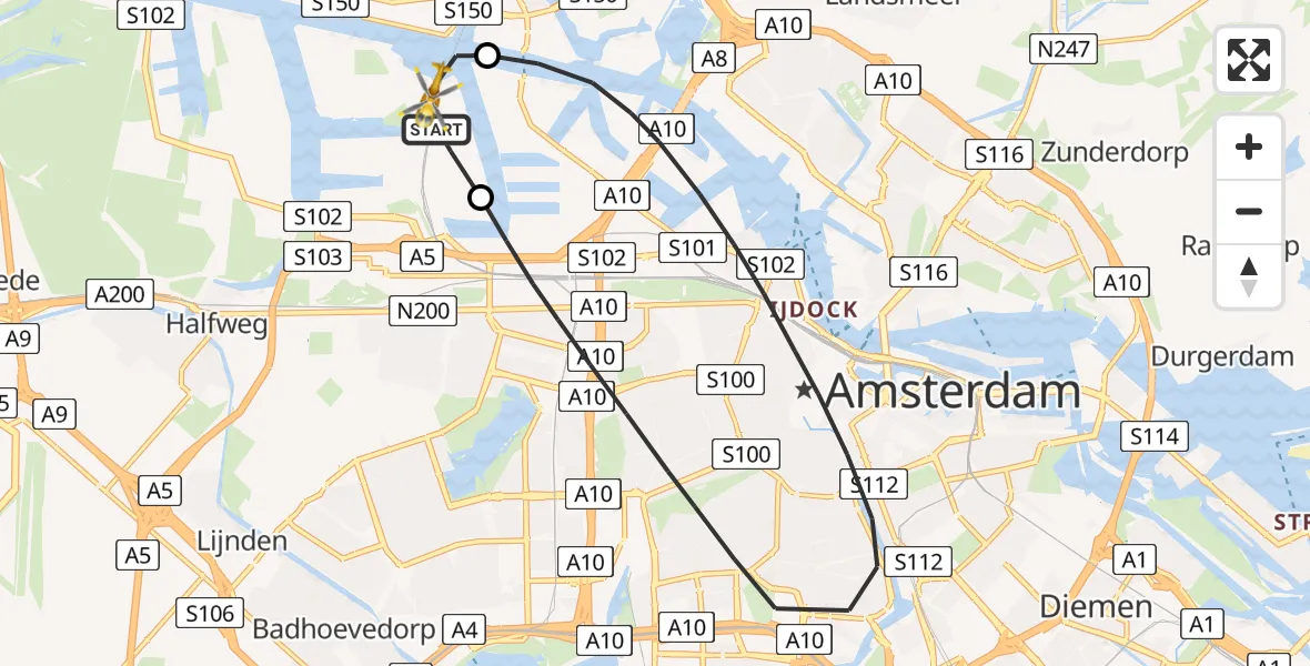 Routekaart van de vlucht: Lifeliner 1 naar Amsterdam Heliport, Sardiniëweg