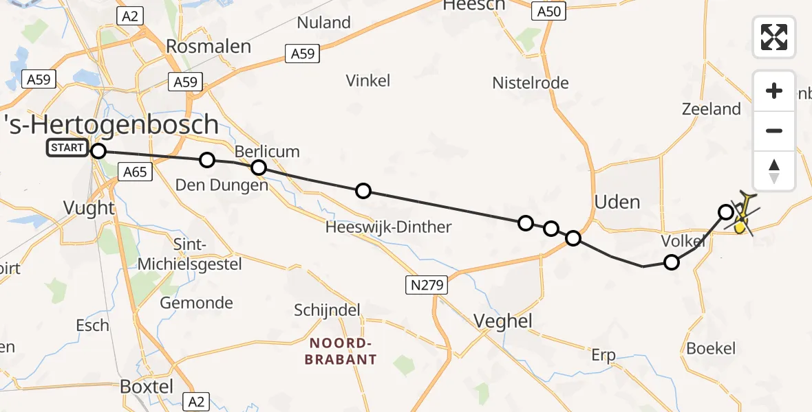 Routekaart van de vlucht: Lifeliner 3 naar Vliegbasis Volkel, Pelgrimspad 2