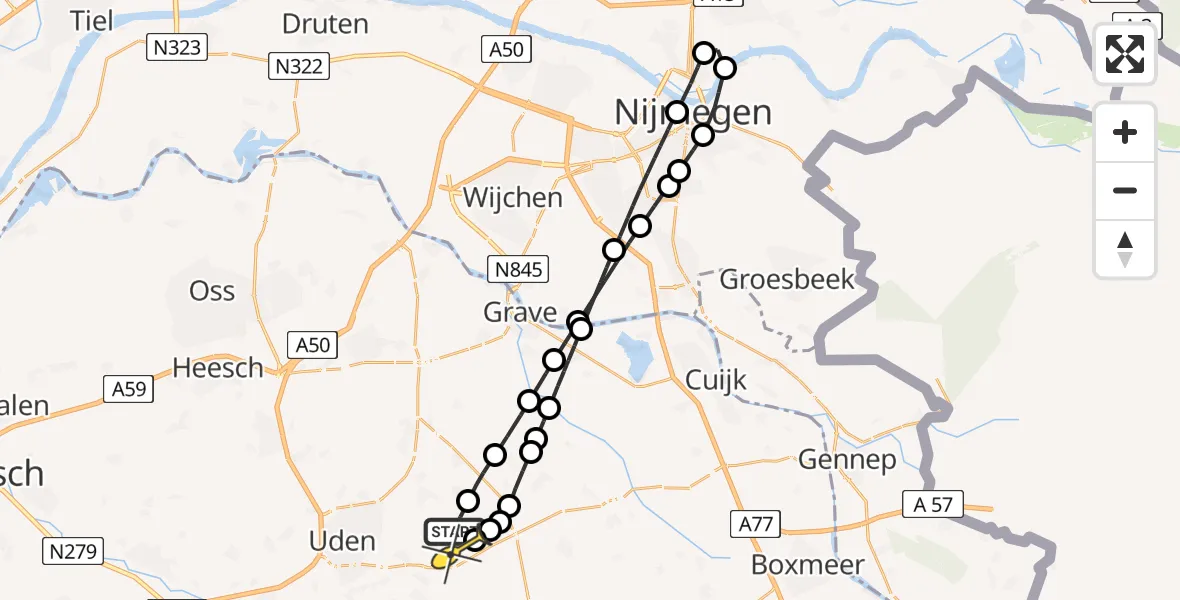 Routekaart van de vlucht: Lifeliner 3 naar Vliegbasis Volkel, Trentsedijk