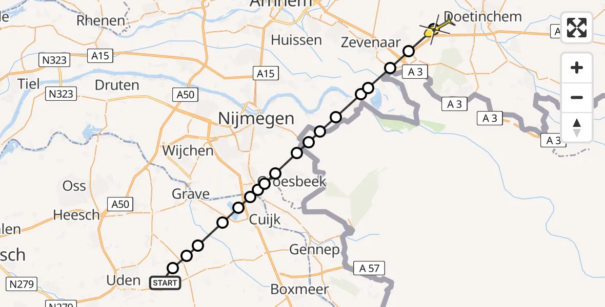 Routekaart van de vlucht: Lifeliner 3 naar Wehl, Millsebaan