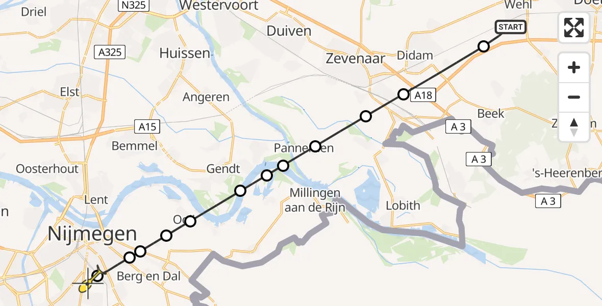Routekaart van de vlucht: Lifeliner 3 naar Radboud Universitair Medisch Centrum, Koningsweg