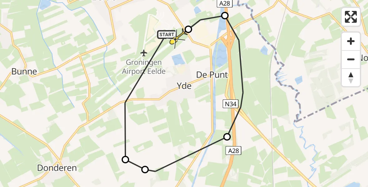 Routekaart van de vlucht: Lifeliner 4 naar Groningen Airport Eelde, Norgerweg