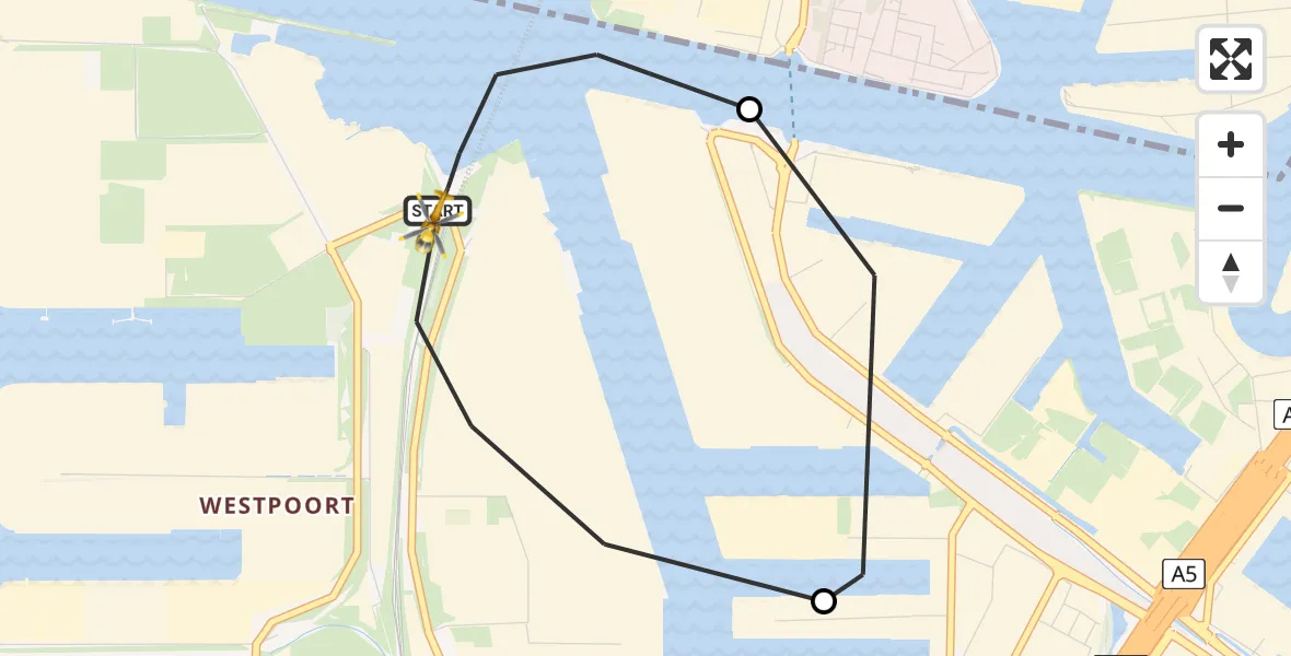 Vluchtroute Traumahelikopter van Amsterdam Heliport naar Amsterdam Heliport
