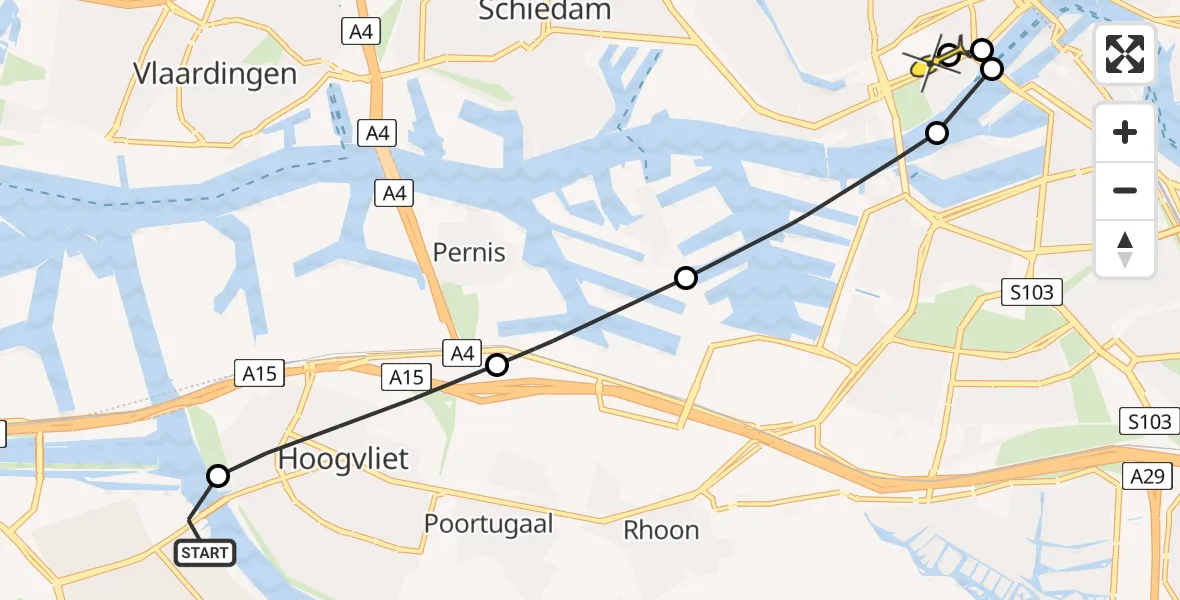 Routekaart van de vlucht: Lifeliner 2 naar Erasmus MC, Groothoefblad