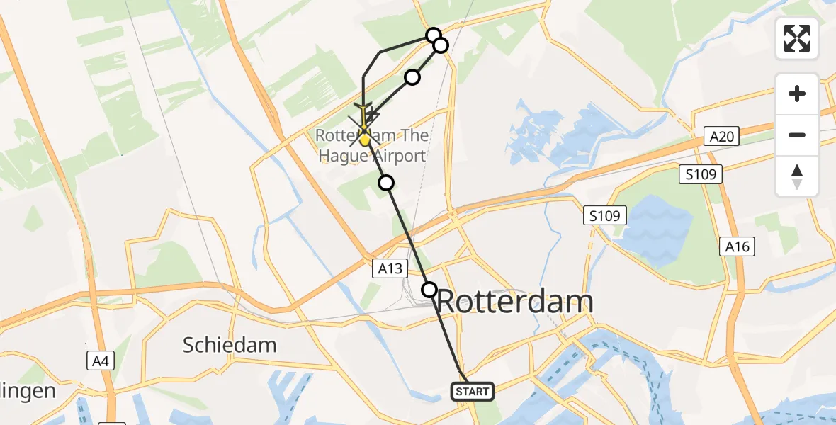 Routekaart van de vlucht: Lifeliner 2 naar Rotterdam The Hague Airport, 1e Middellandstraat