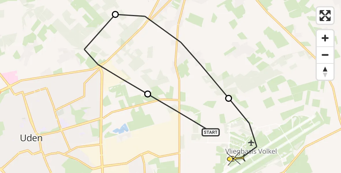 Routekaart van de vlucht: Lifeliner 3 naar Vliegbasis Volkel, Zeelandsedijk