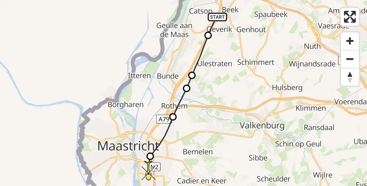 Routekaart van de vlucht: Lifeliner 3 naar Maastricht UMC+, Ulestraten