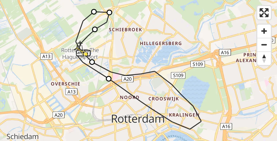 Routekaart van de vlucht: Lifeliner 2 naar Rotterdam The Hague Airport, Johannes Jansoniushof