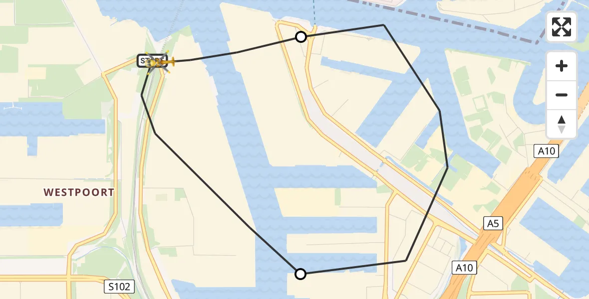 Vluchtroute Traumahelikopter van Amsterdam Heliport naar Amsterdam Heliport