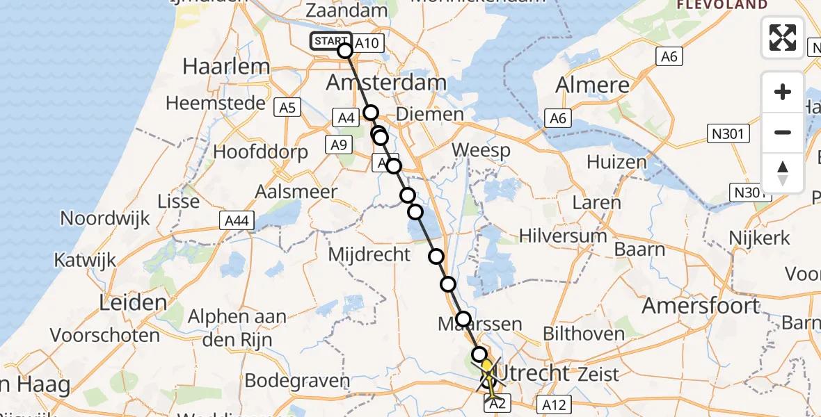 Routekaart van de vlucht: Lifeliner 1 naar Utrecht, Westhavenweg