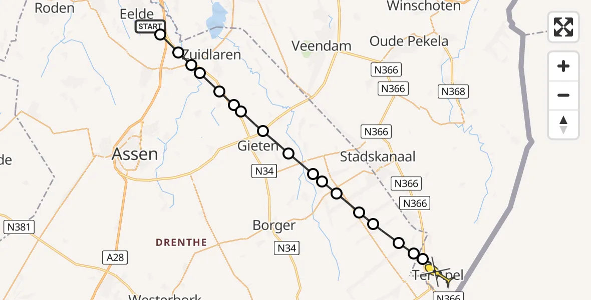 Routekaart van de vlucht: Lifeliner 4 naar Ter Apel, Groningerstraat