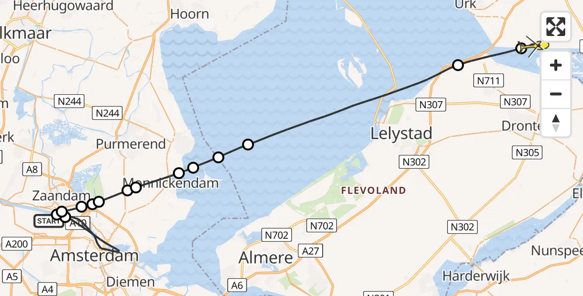 Routekaart van de vlucht: Lifeliner 1 naar Nagele, Westerhoofd