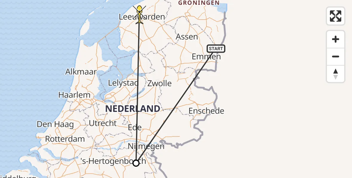 Routekaart van de vlucht: Traumahelikopter naar Vliegbasis Leeuwarden, Zeelandsedijk