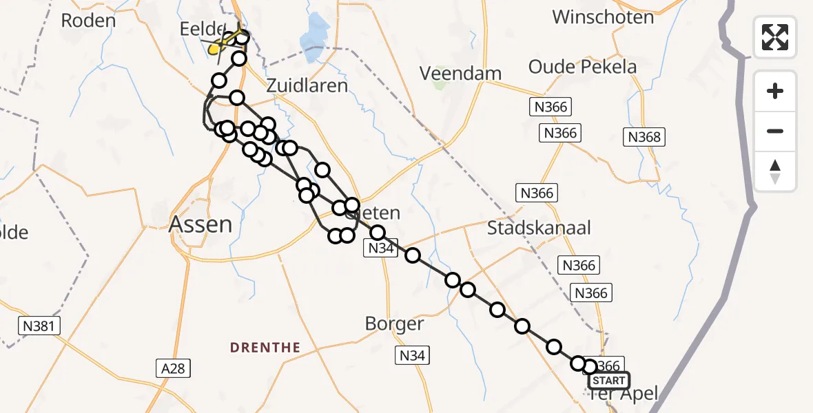 Routekaart van de vlucht: Lifeliner 4 naar Groningen Airport Eelde, Nulweg