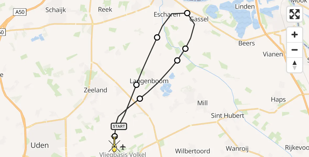 Routekaart van de vlucht: Lifeliner 3 naar Vliegbasis Volkel, Buntweg