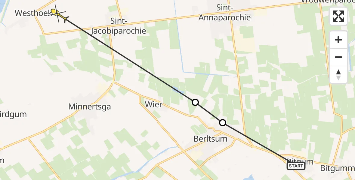 Routekaart van de vlucht: Ambulanceheli naar Westhoek, Hemmemastate