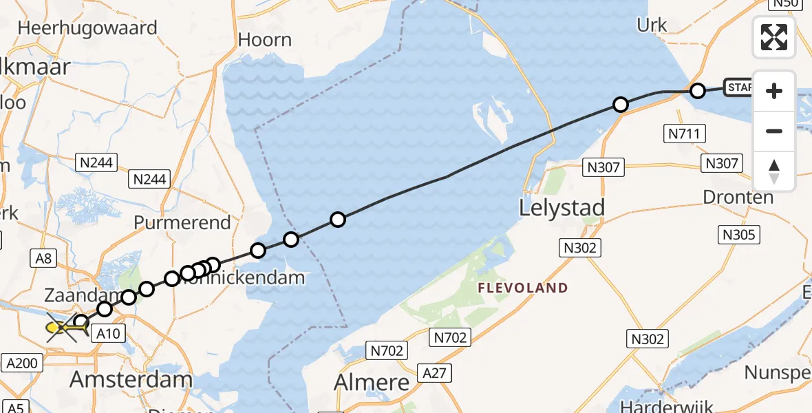 Routekaart van de vlucht: Lifeliner 1 naar Amsterdam Heliport, Zuidermeerdijk