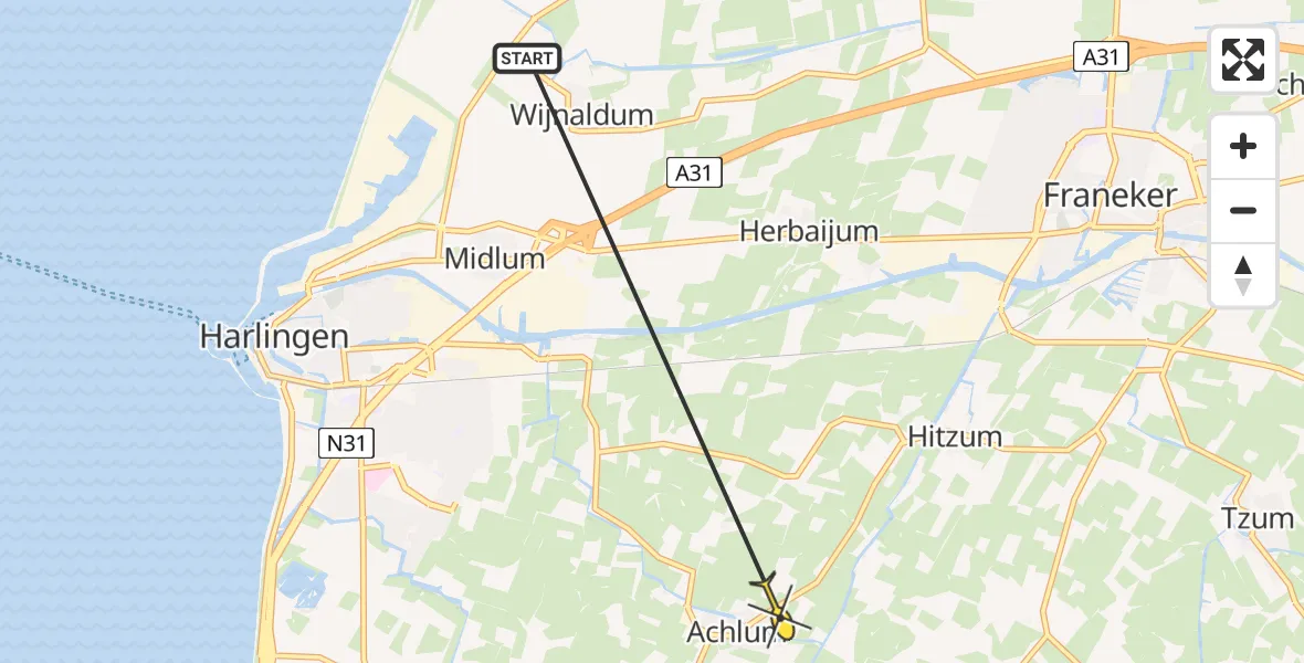 Routekaart van de vlucht: Ambulancehelikopter naar Achlum, Hitzumerweg