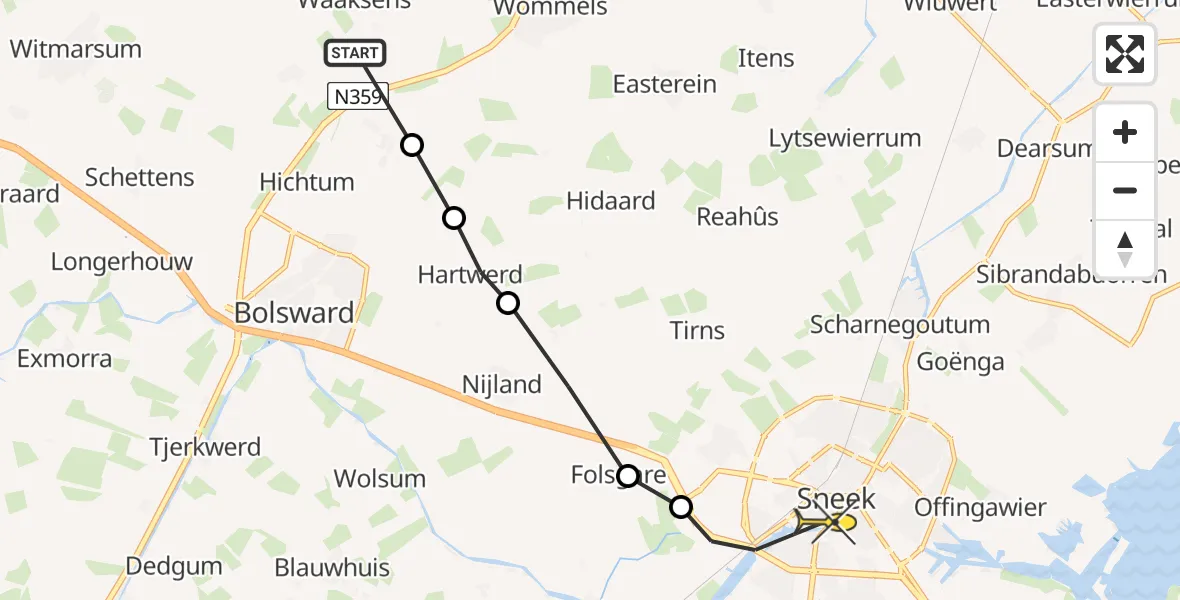 Routekaart van de vlucht: Ambulancehelikopter naar Sneek, Doniaweg