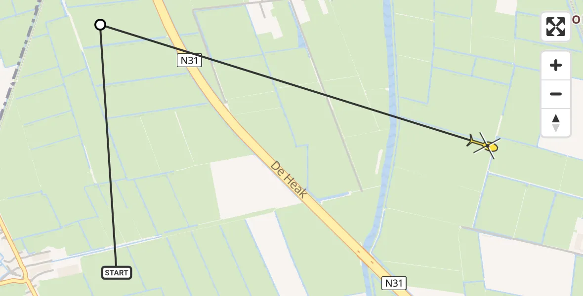 Routekaart van de vlucht: Ambulanceheli naar Leeuwarden, Boksumerdyk