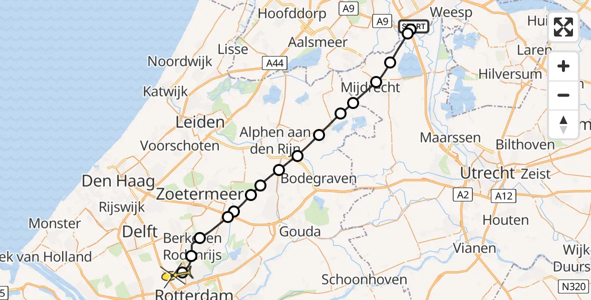 Routekaart van de vlucht: Lifeliner 2 naar Rotterdam The Hague Airport, Voetangelweg