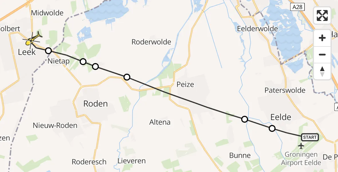 Routekaart van de vlucht: Lifeliner 4 naar Leek, Hoofdweg
