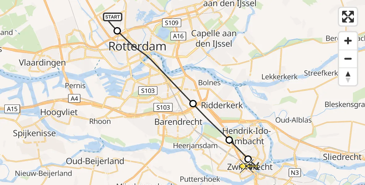 Routekaart van de vlucht: Lifeliner 2 naar Zwijndrecht, Brandenburgbaan