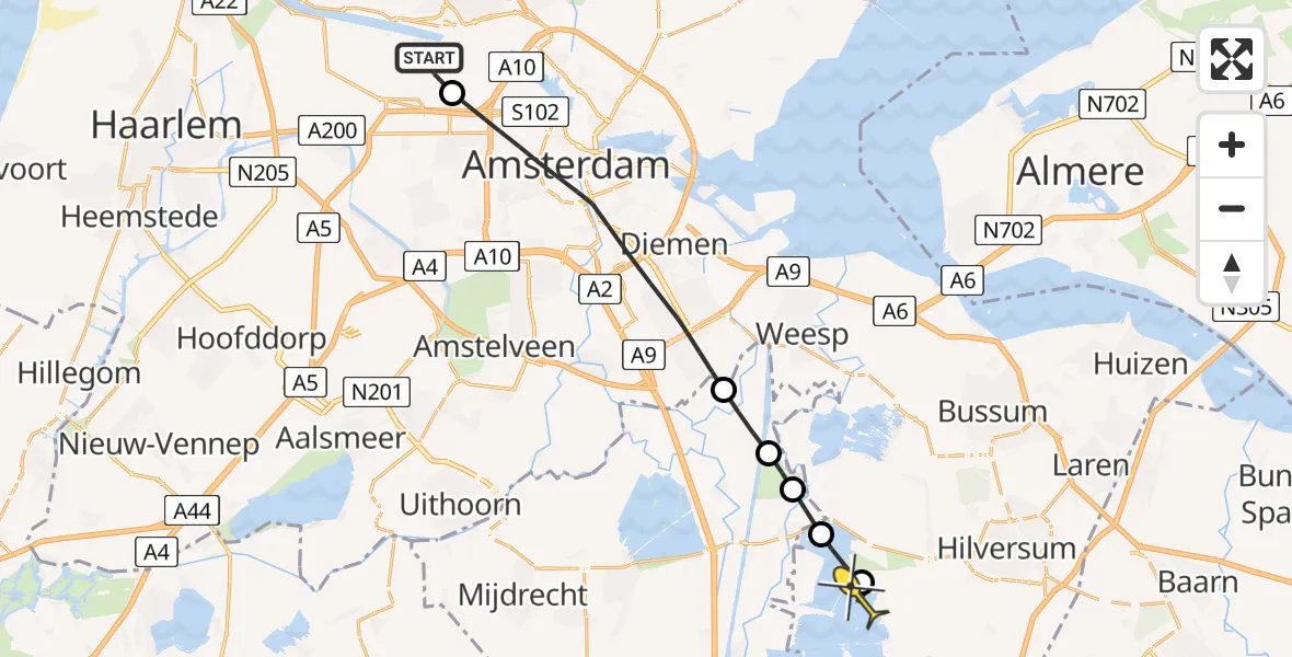 Routekaart van de vlucht: Lifeliner 1 naar Loosdrecht, Suezhaven