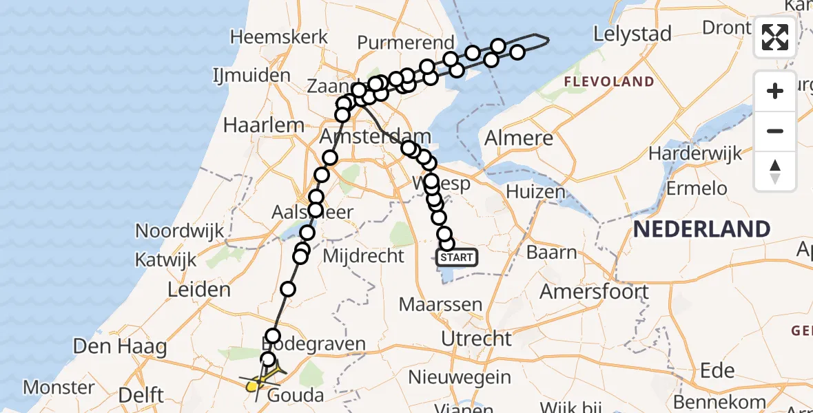 Routekaart van de vlucht: Lifeliner 1 naar Waddinxveen, Dirck A. Lambertszkade