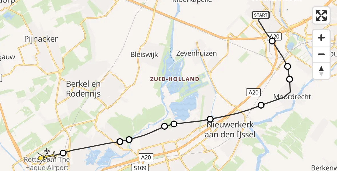 Routekaart van de vlucht: Lifeliner 1 naar Rotterdam The Hague Airport, Zonnebaars