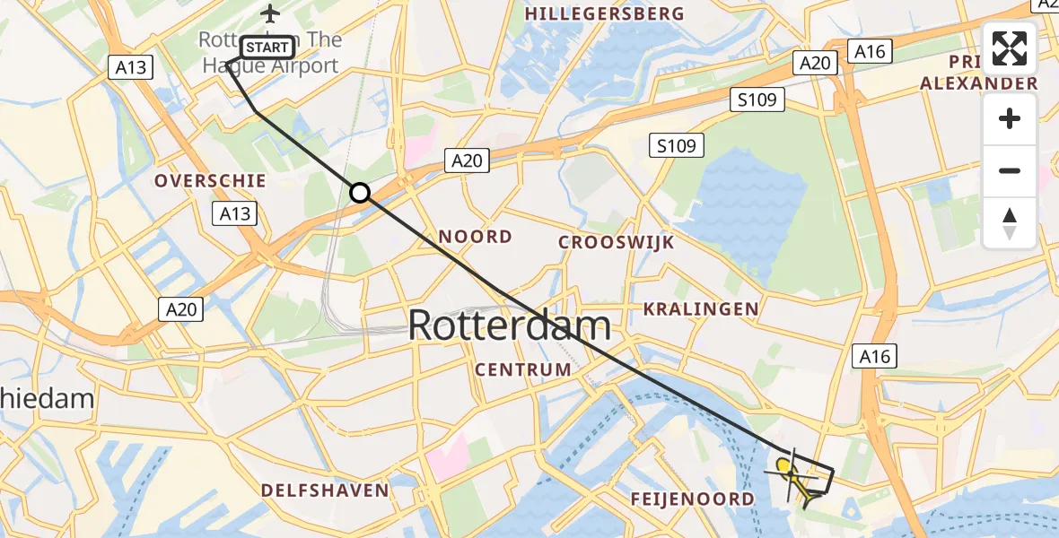 Routekaart van de vlucht: Lifeliner 2 naar Rotterdam, Van der Duijn van Maasdamweg