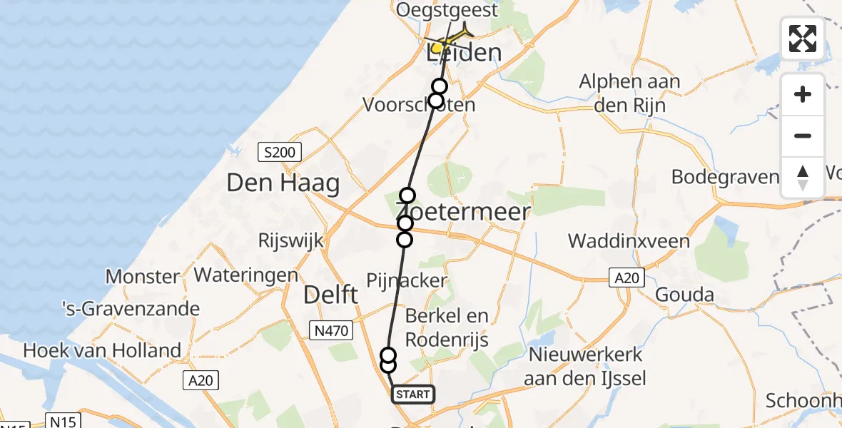 Routekaart van de vlucht: Lifeliner 1 naar Leiden, Albinusdreef