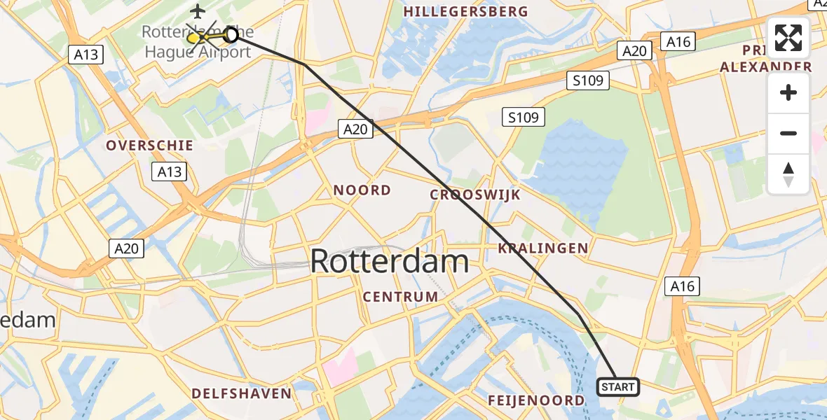 Routekaart van de vlucht: Lifeliner 2 naar Rotterdam The Hague Airport, Vredenoordplein