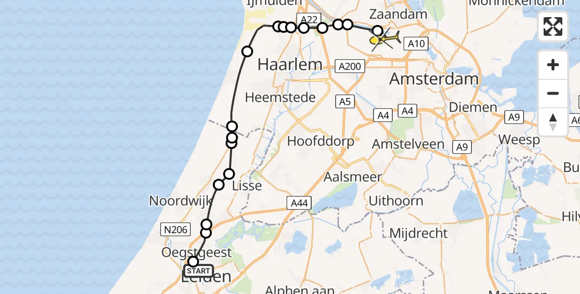 Routekaart van de vlucht: Lifeliner 1 naar Amsterdam Heliport, Zwaluwlaan