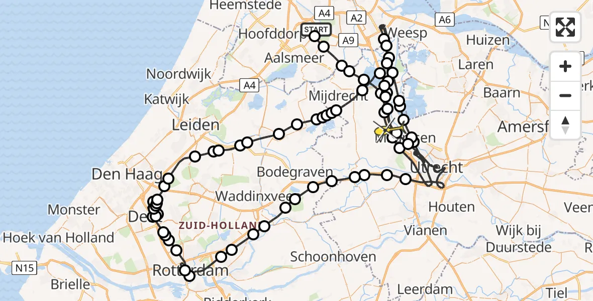 Routekaart van de vlucht: Politieheli naar Breukelen, Van Weerden-Poelmanweg