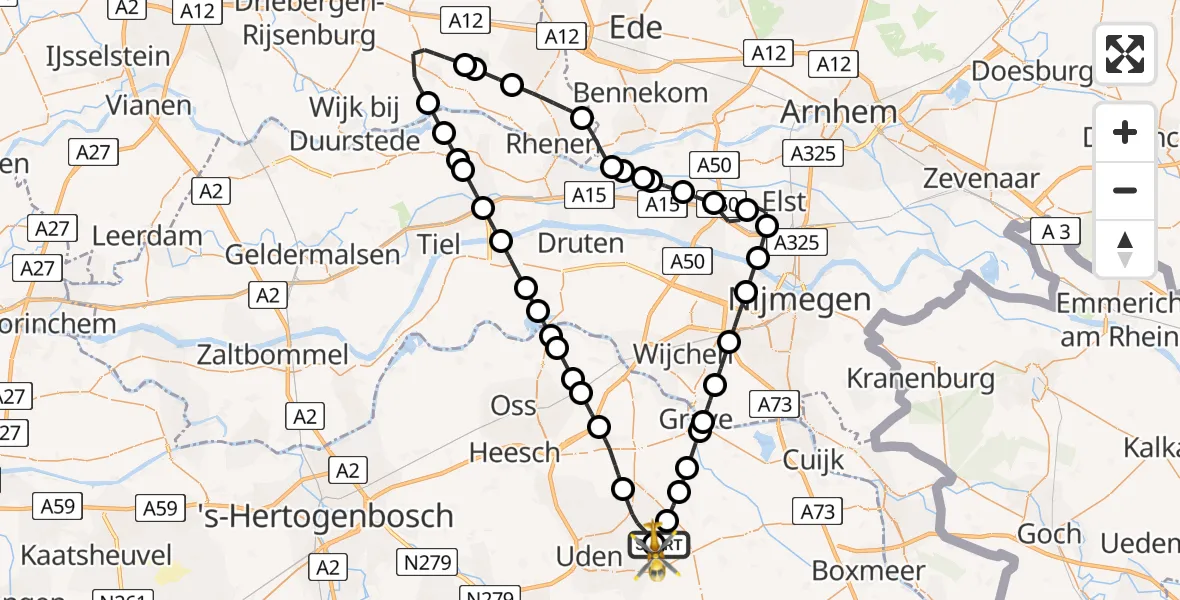 Routekaart van de vlucht: Lifeliner 3 naar Vliegbasis Volkel, Buntweg