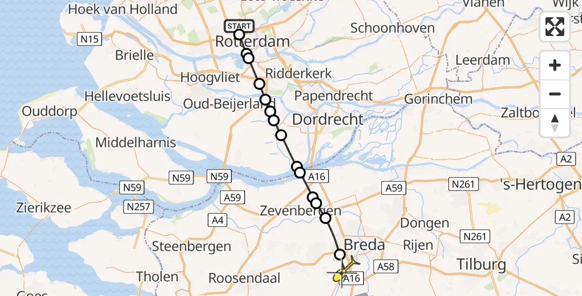Routekaart van de vlucht: Lifeliner 2 naar Breda, Zestienhovensekade